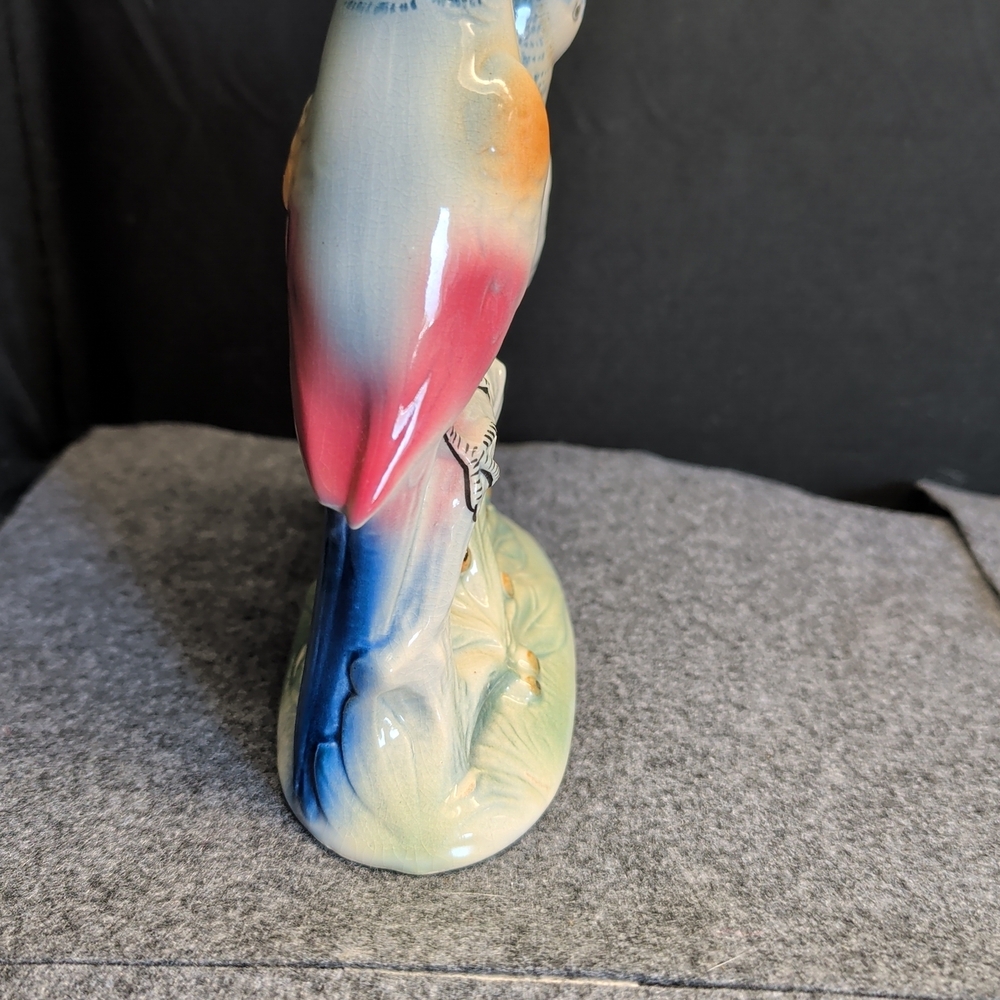 Ceramic Parrot Figurine - Blue, Pink, and Orange - Picture 5 of 9
